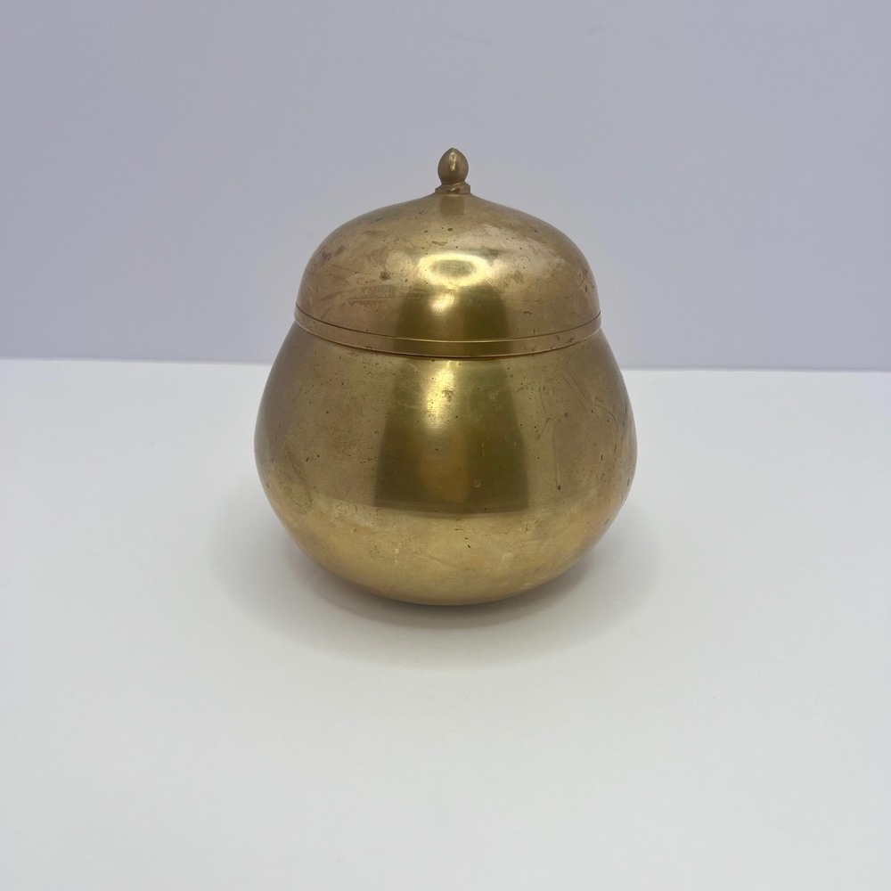 RARE Vintage‎ Korea Brass Lidded Bowl Acorn Pot Tea Caddy Trinket Bowl with Lid